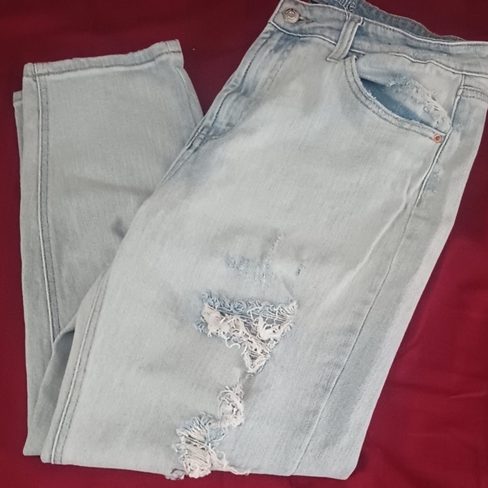 Wild Fable Blue Distressed Skinny Jeans Size 12 High Rise Mom Jeans Like New 👖 - Picture 2 of 10
